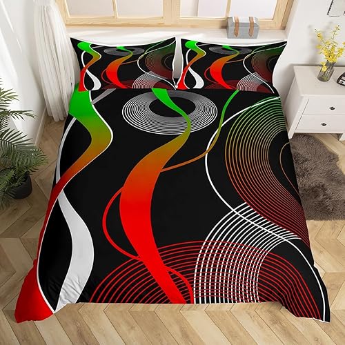 Miniatura 3 de Erosebridal Juego de funda de edredón geométrica tamaño individual, rojo, verde, negro y blanco, para mujeres y hombres, funda de edredón de líneas