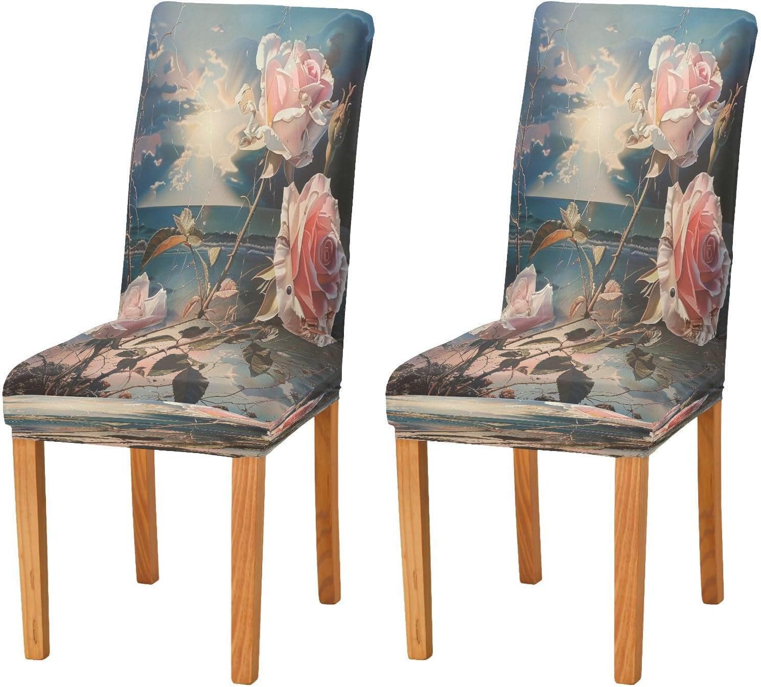 ALAZA Pink Rose Flowers Stretch Removable Washable Short Dining Chair Protector Cover Seat Slipcover for Restaurant Hotel Banquet Wedding Party
