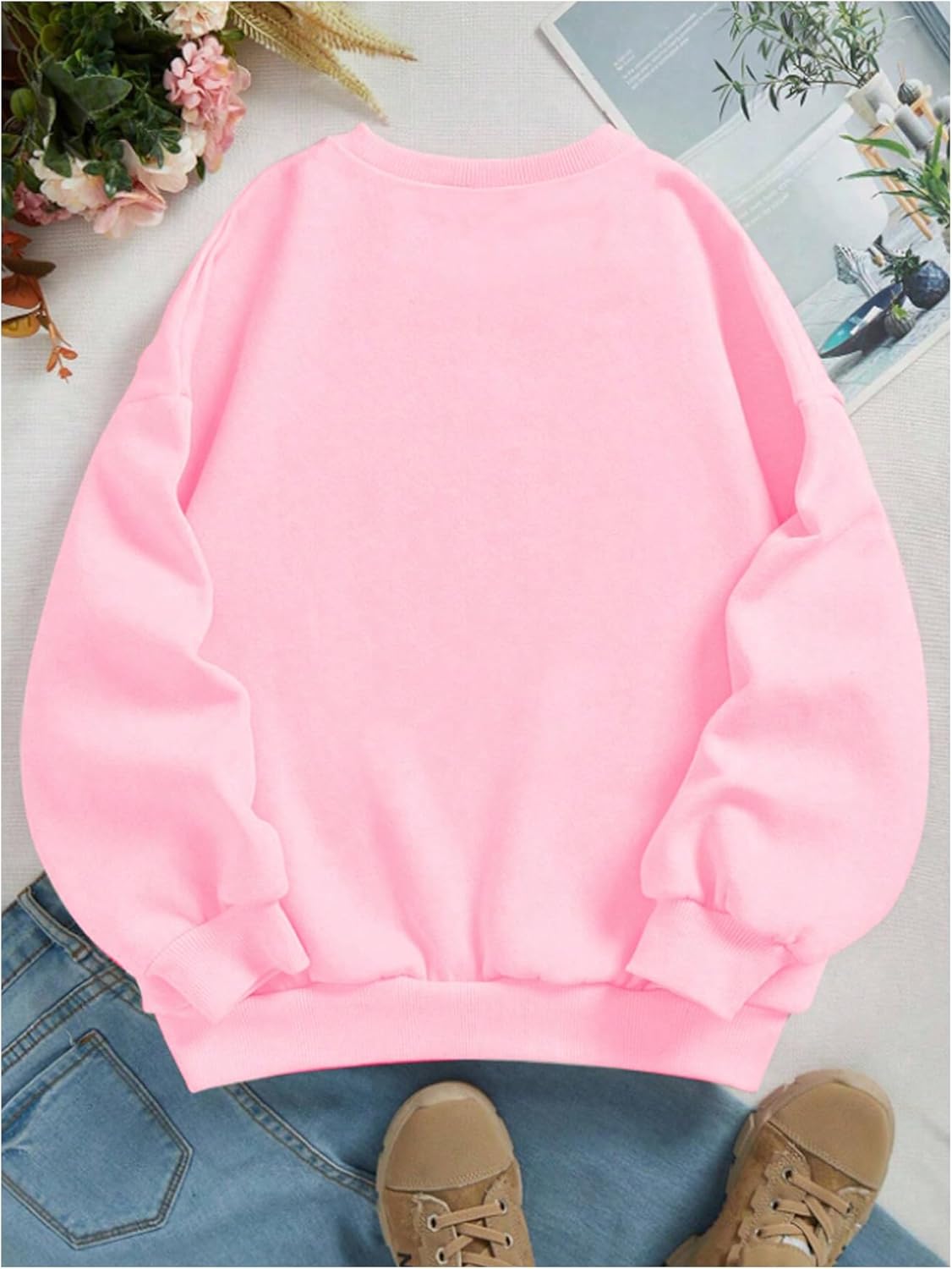 WDIRARA Girl's Cherry Sweatshirt Bow Graphic Pullovers Crewneck Long Sleeve Oversized Top - Image 2