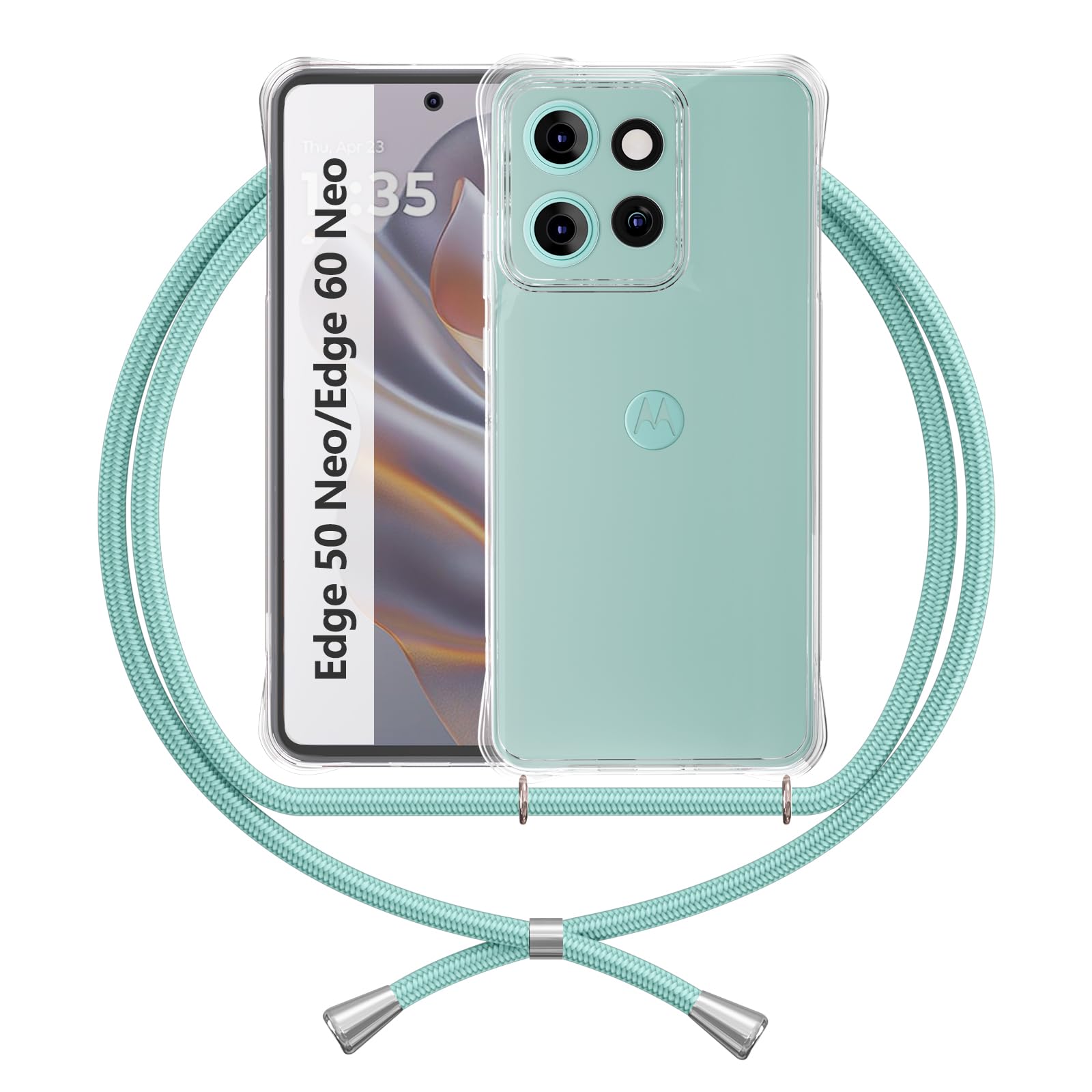 Etui na długim pasku, kompatybilne z Motorola Edge 60 Neo/Edge 50 Neo, przezroczyste, silikonowe, ochronne, odporne na wstrząsy, odporne na zarysowania, przezroczyste, z tworzywa TPU, zielone