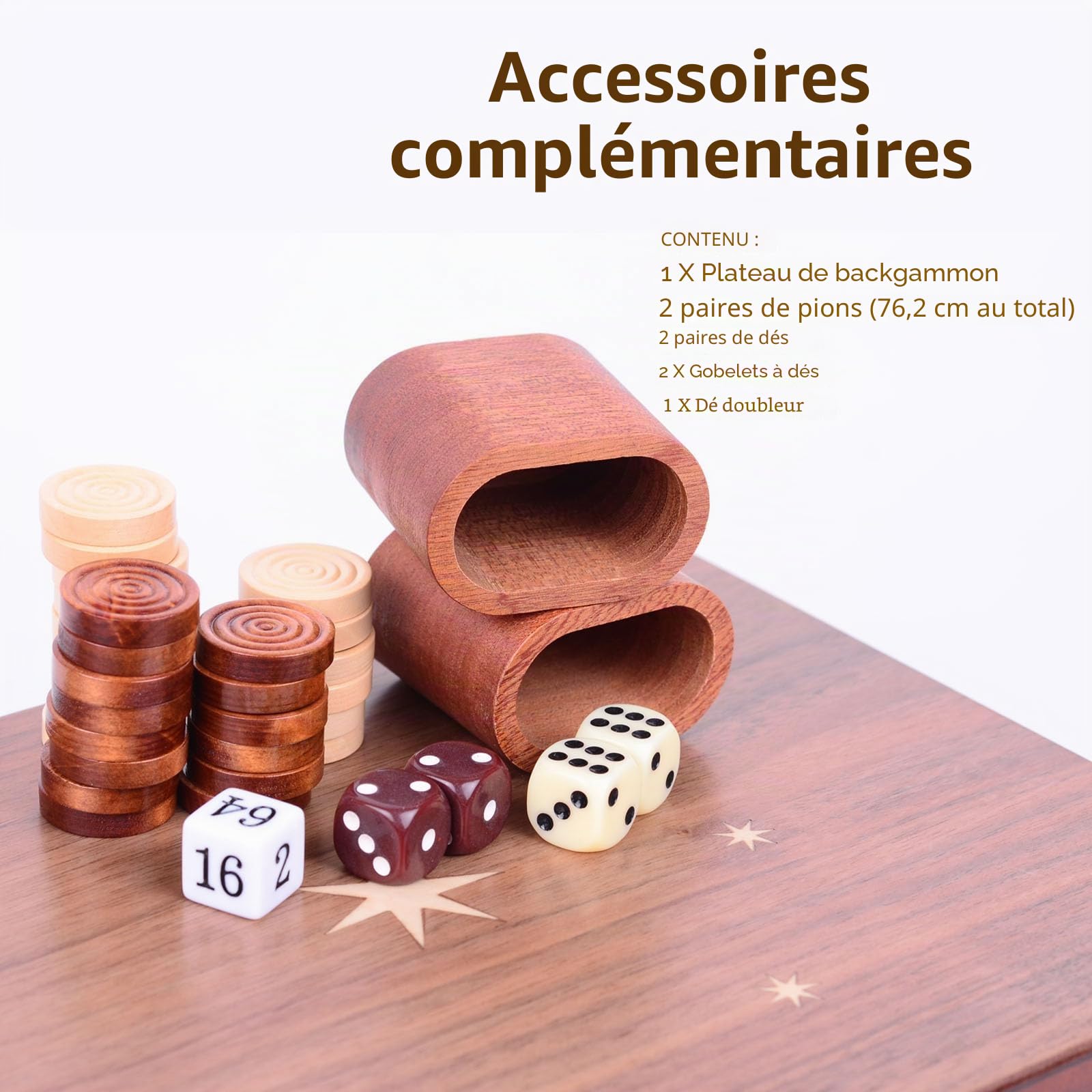 Syrace Ensemble de backgammon en bois avec incrustations classiques - Étui de jeu de société de stratégie - 39,7 cm - Backgammon avec pièces de contrôle pour adultes et enfants