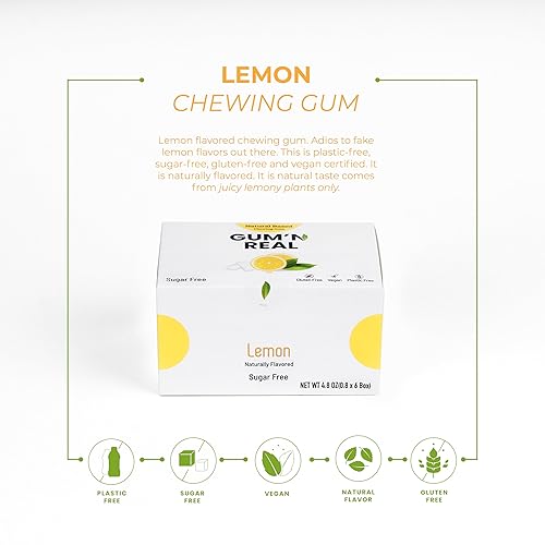 Miniatura 3 de GUM'N REAL Goma de mascar natural sin azúcar  Paquete de 6 (102 piezas en total)  100% xilitol + sabor natural + sin aspartamo + vegano (limón)