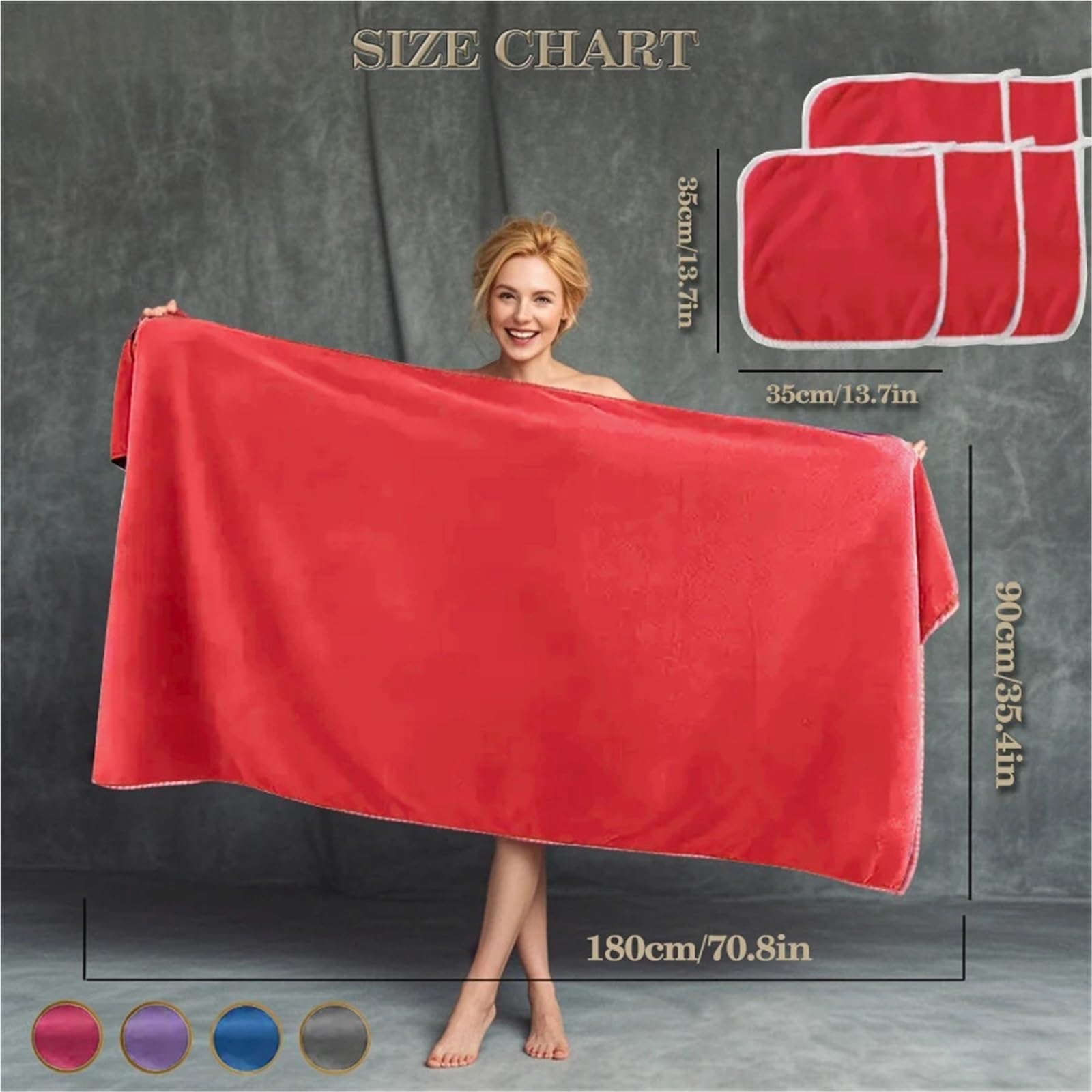 Handtuchkleid 90 x 180 cm, extra großes Badetuch aus Korallenfleece, schnell trocknend und weich