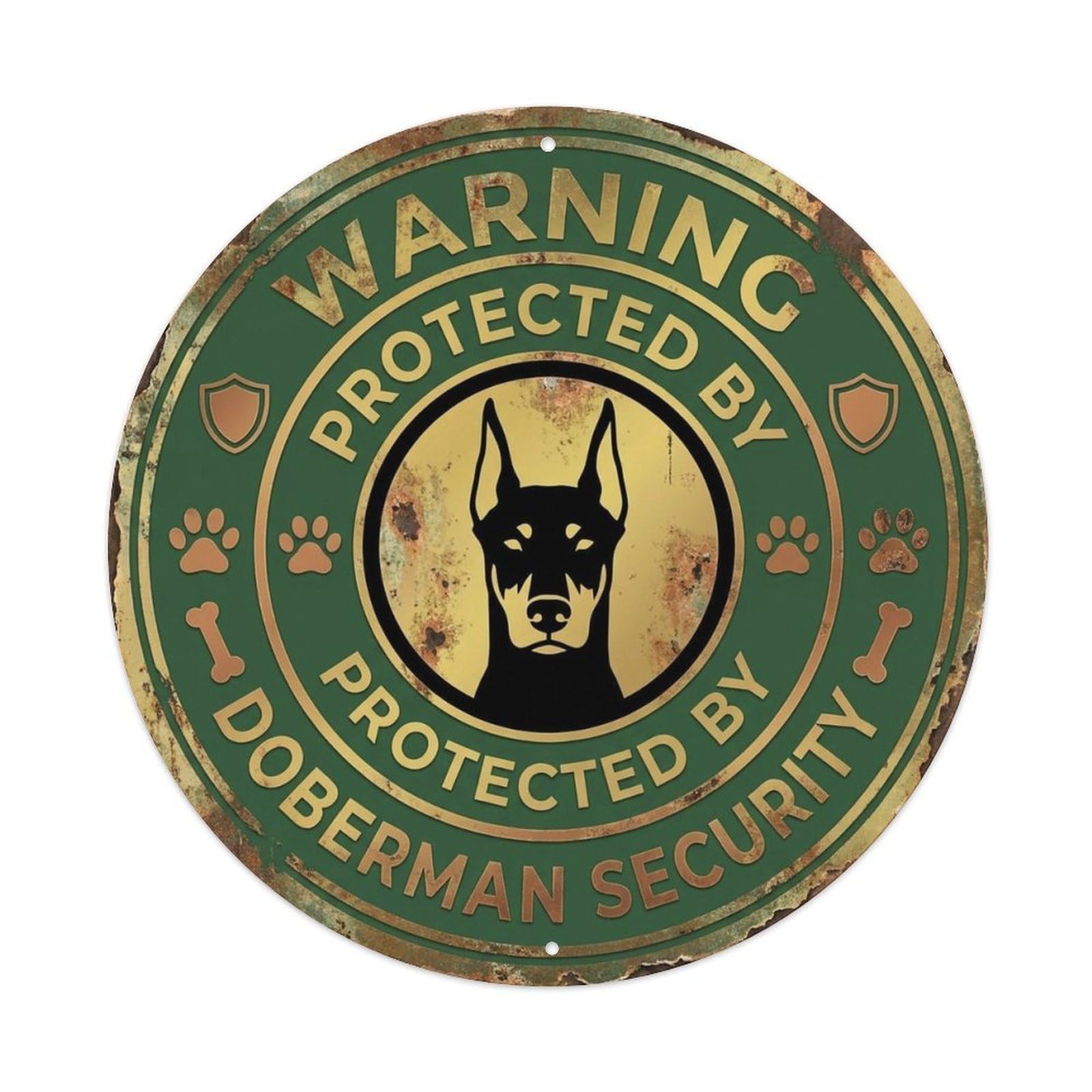 Doberman Security Warning Vintage Orange Metal Tin Sign