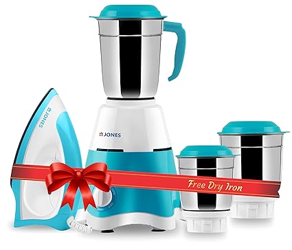 JONES Thunder Pro 3 Jar 700 Watt Mixer Grinder With 750 W Dry Iron - White & Blue