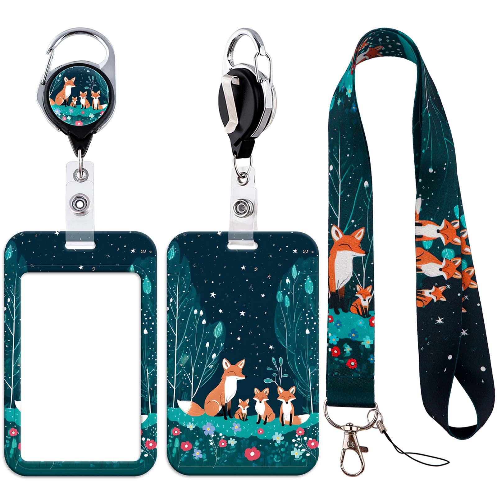 Fox Retractable Lanyard Card Holder Set including Stylish Design, Durable