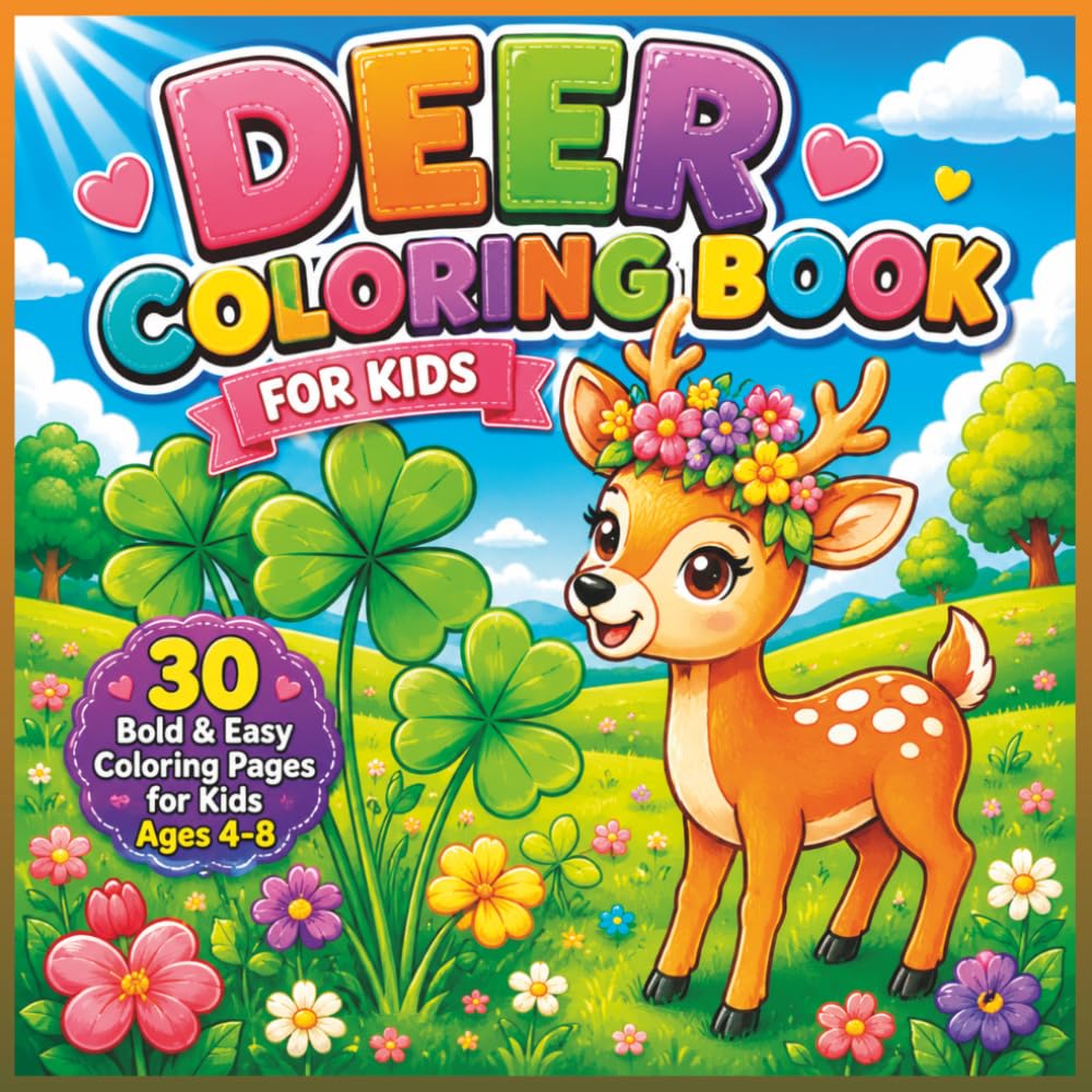 Deer Coloring Book for Kids Ages 4-8: 30 Cute, Bold and Easy Deer Coloring Pages with Fun Nature Adventure Scenes