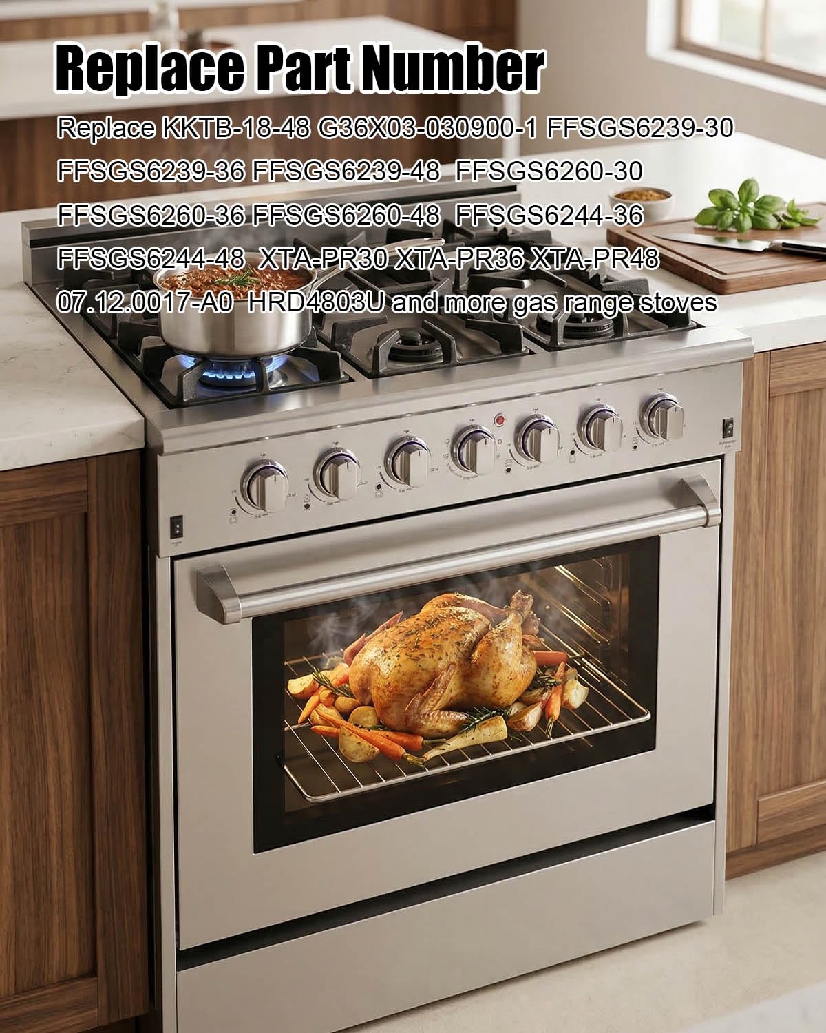 Oven Thermostat Fit for Robertshaw KKTB-18-48, Temperature Control Thermostat with 48″ Capillary Tube Compatible with Awoco and Other Gas Range Stoves