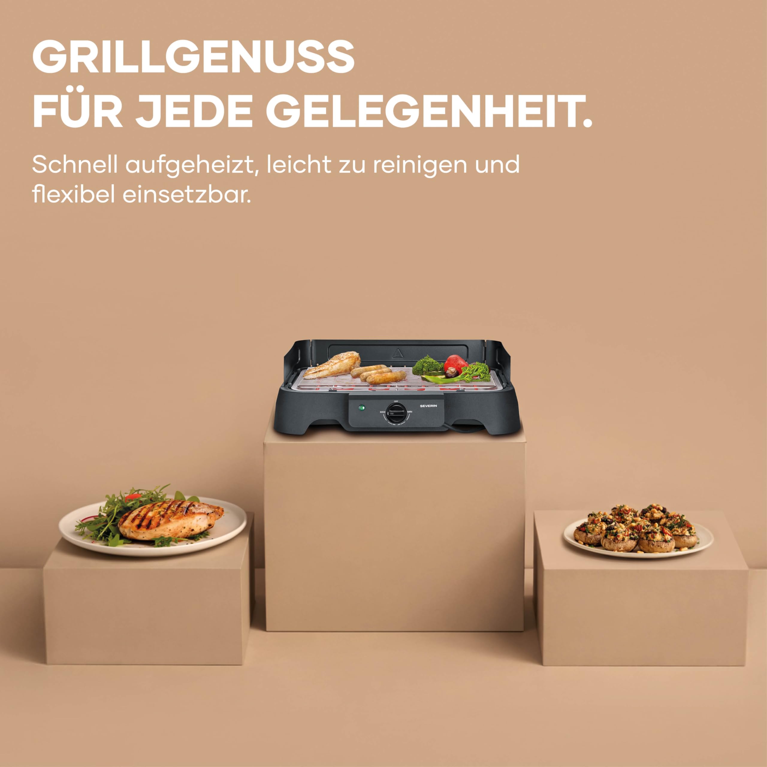 Severin Tischgrill 2000W 38x22 cm Edelstahl-Grillrost 35-200°C schwarz