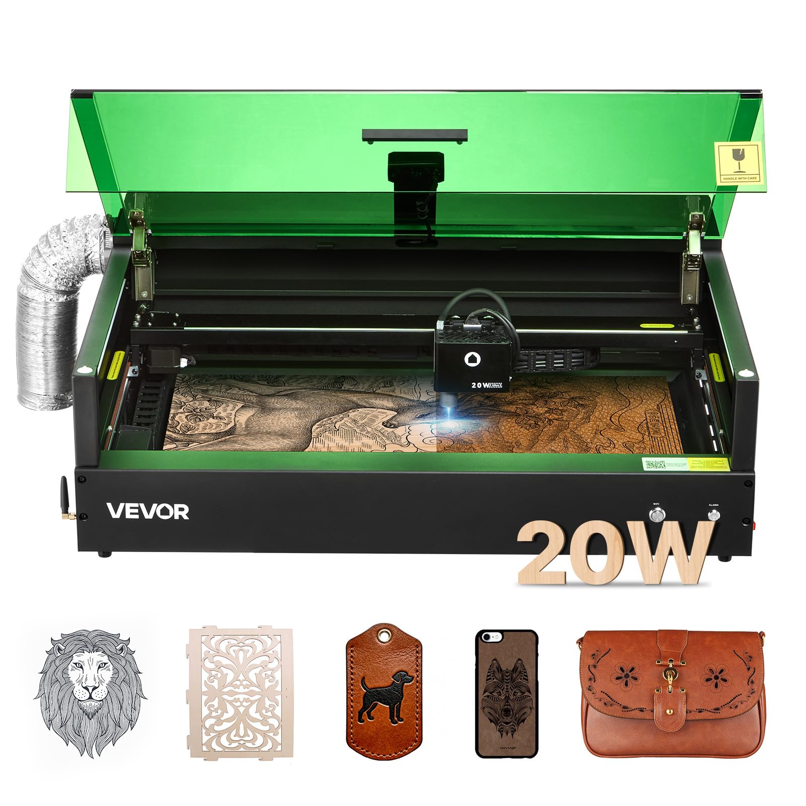 VEVOR Graveur Laser 20 W Machine Gravure et Découpe Laser Zone de Travail 50x32 cm, pour Bois, Cuir, Verre, Papier, Certains Métaux, avec Caméra Intégrée, Vitesse de Gravure 36000 mm/​min, Classe 1