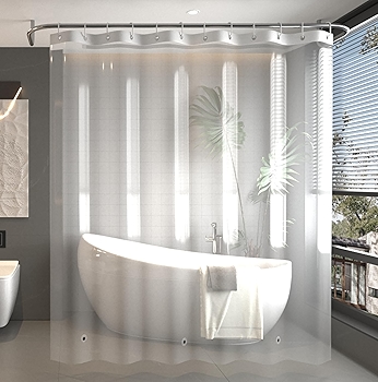 Poposa 透明防水浴帘，防锈环，优质PEVA防霉防水浴帘