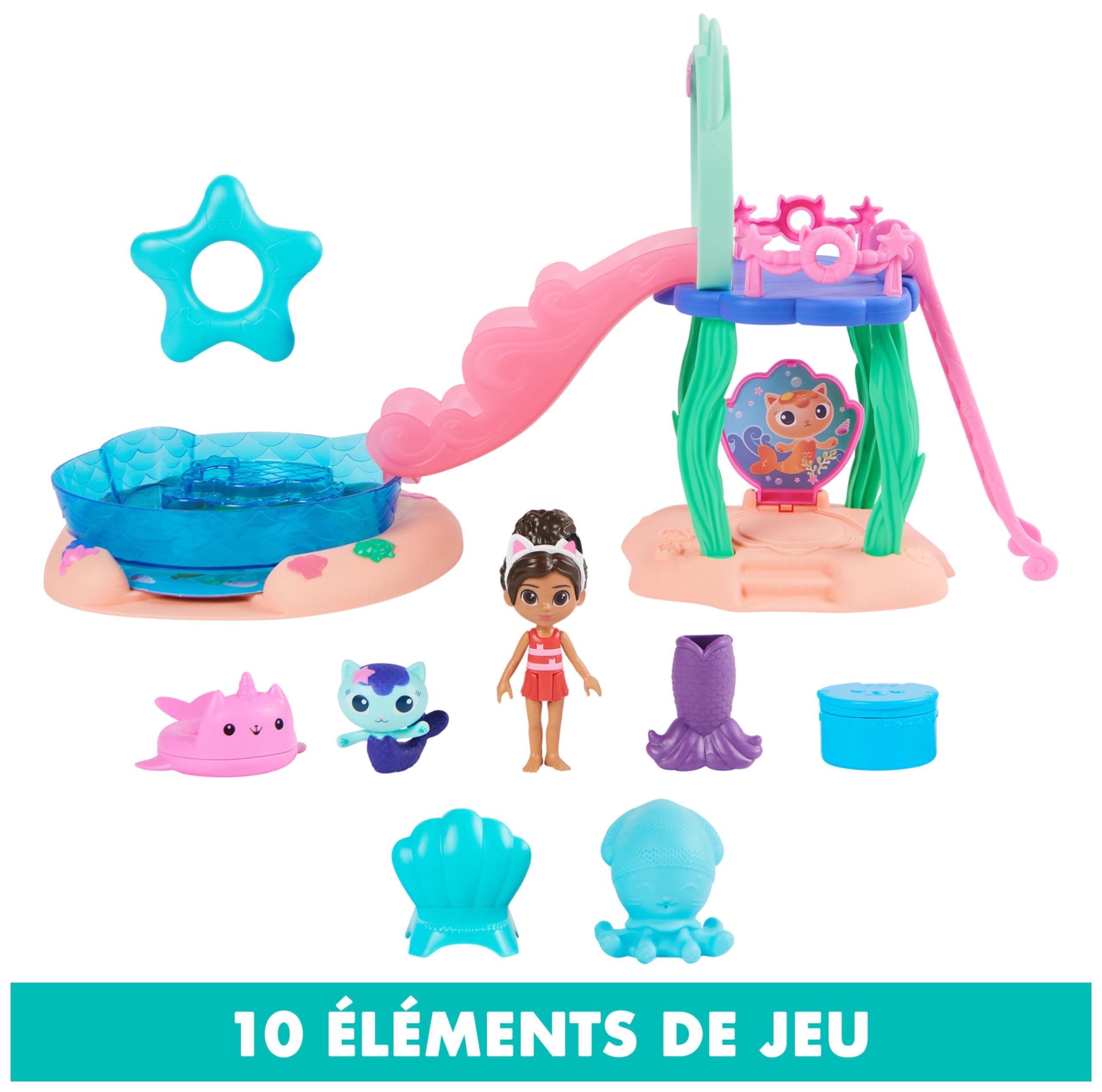 Gabby et la Maison Magique - Gabby Dollhouse - Piscine - 2 Figurines Et Accessoires - Queues de Sirène Qui Changent de Couleur - Dessin Animé Jouet Maison De Poupée - Jouet Enfant 3 Ans Et +