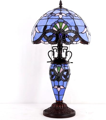 Miniatura 2 de WERFACTORY Tiffany - Lámpara de mesa estilo lavanda azul morado, vitral barroca de 12 x 12 x 22 pulgadas, jarrón de madre e hija, decoración de