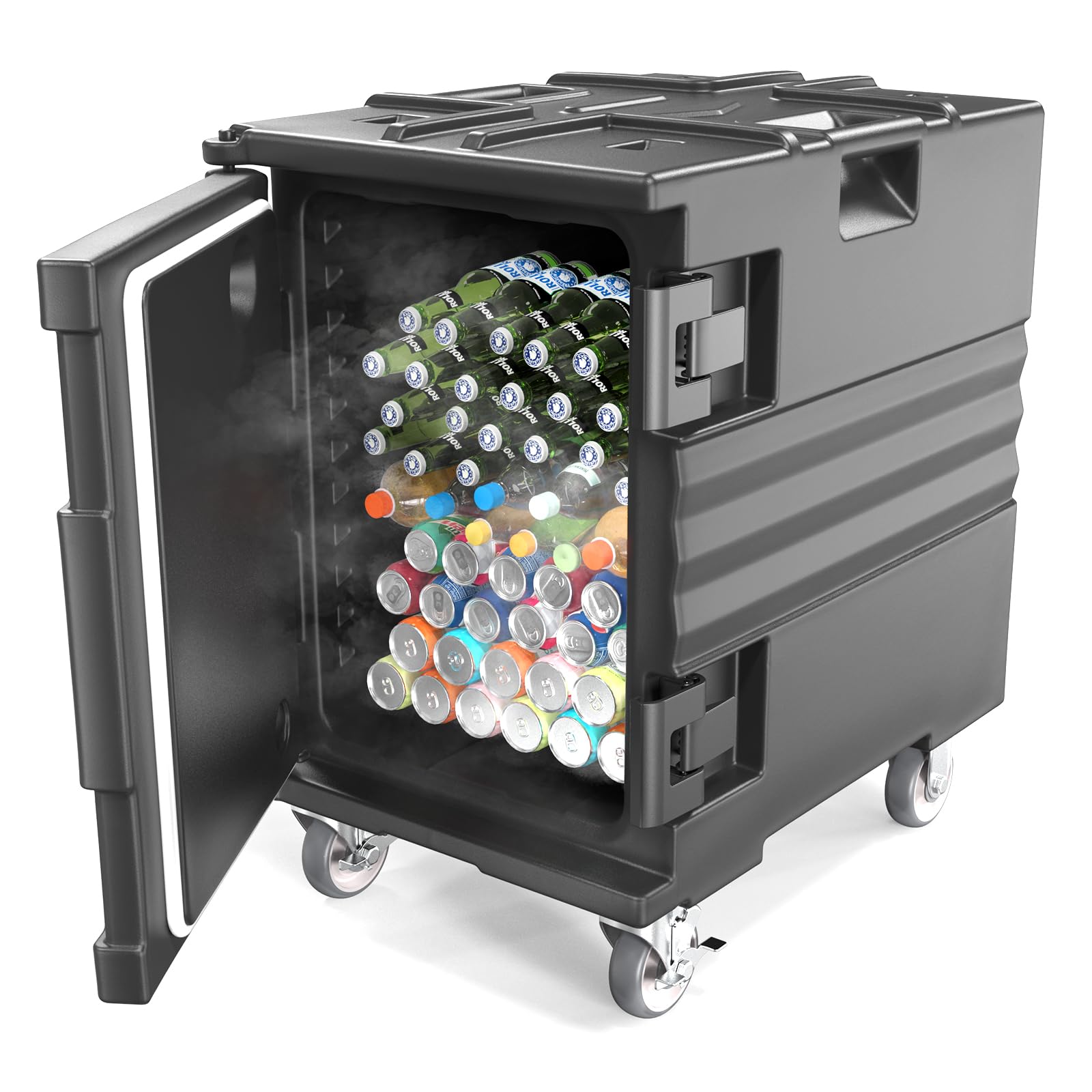 ROVSUN Insulated Food Pan Carrier, Hot Box Food Warmer w/Wheels Double Buckles & Handles, Stackable Hot Boxes