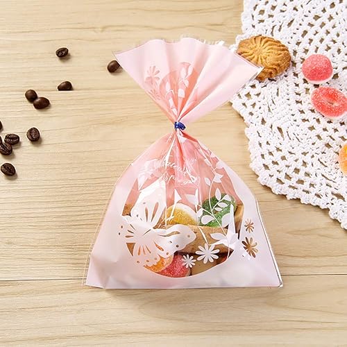 Miniatura 5 de Bolsas de caramelo rosa con diseño de mariposa para manualidades, 100 unidades, con lazos metálicos dorados para galletas, bocadillos, decoración,
