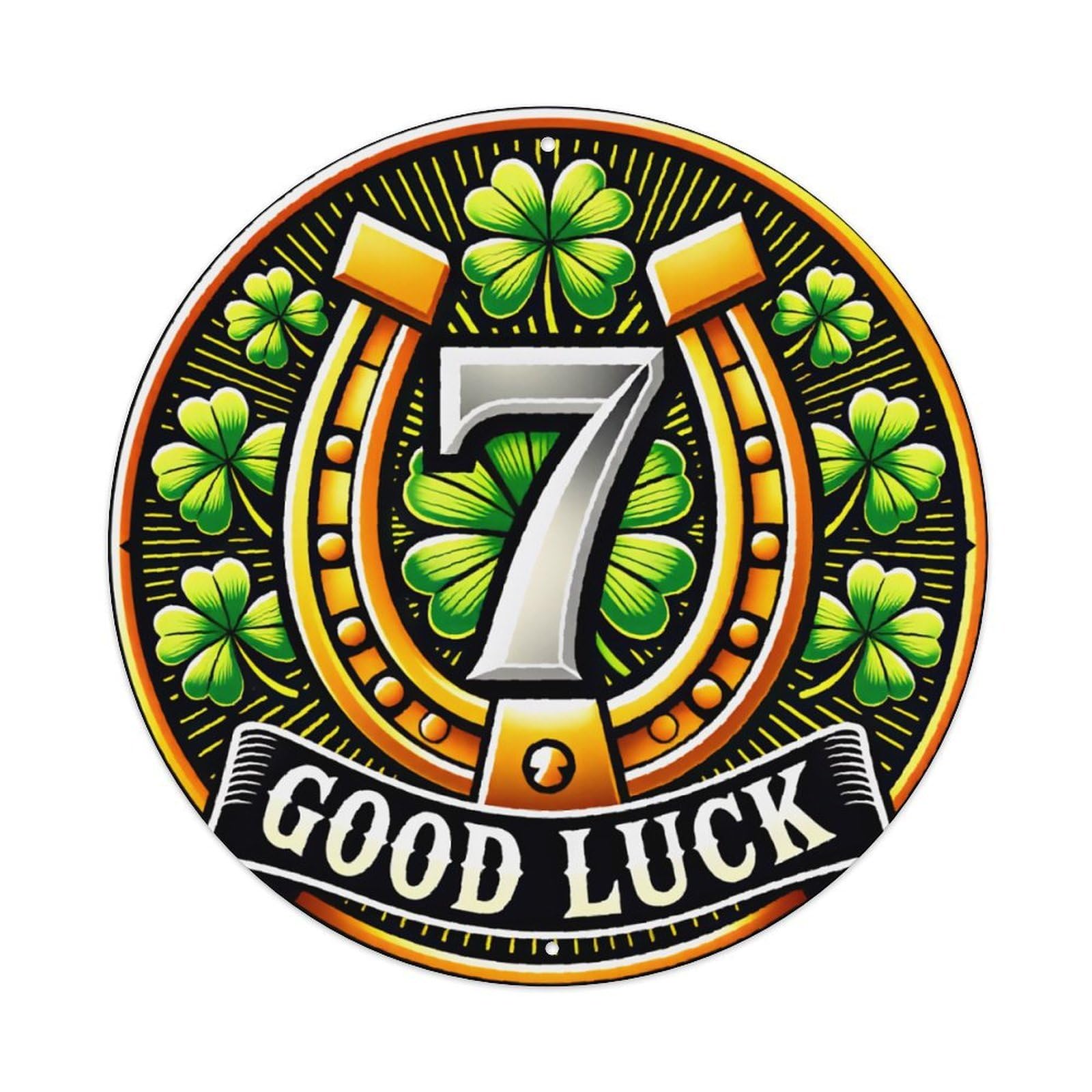 Horseshoe Four Leaf Clover Good Luck Decor Plaque Vintage Aluminium Metal Sign, Retro Wall Decor for Home, Bar, Garage & Farmhouse 20x20cm