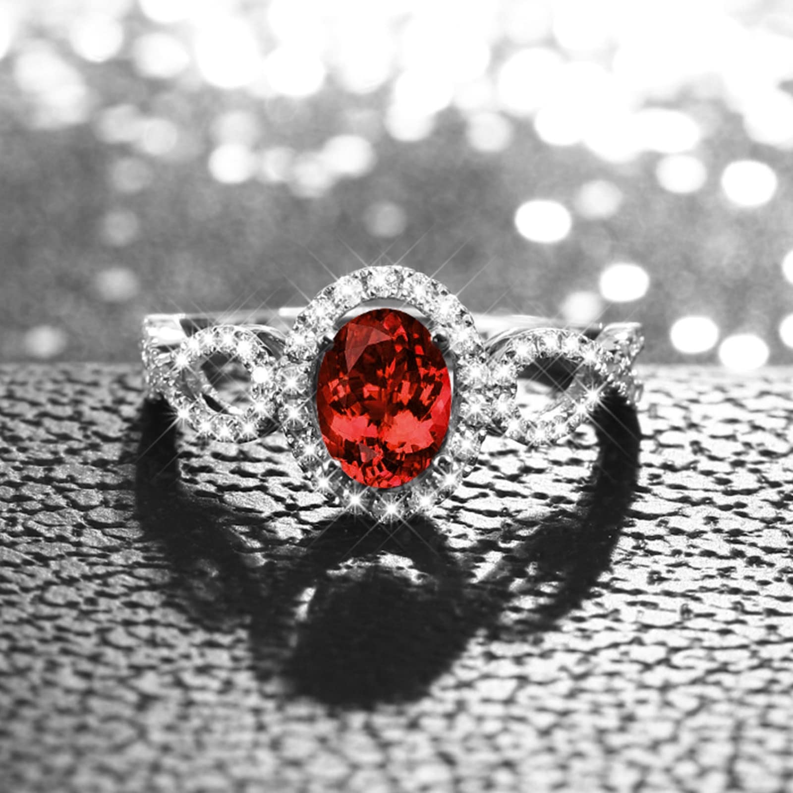 Eheringe XXL Silber Ring Rot Oval Zirkonia Bands zum Muttertag Größe 45 (14.3)-65 (20.7)