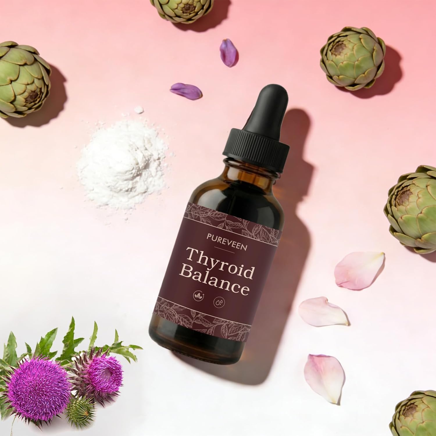 Pureveen Thyroid Balance for Women, ThyroidSupport Drops, Liquid Supplement withSelenium, Zinc, Milk Thistle Extract, 60ML