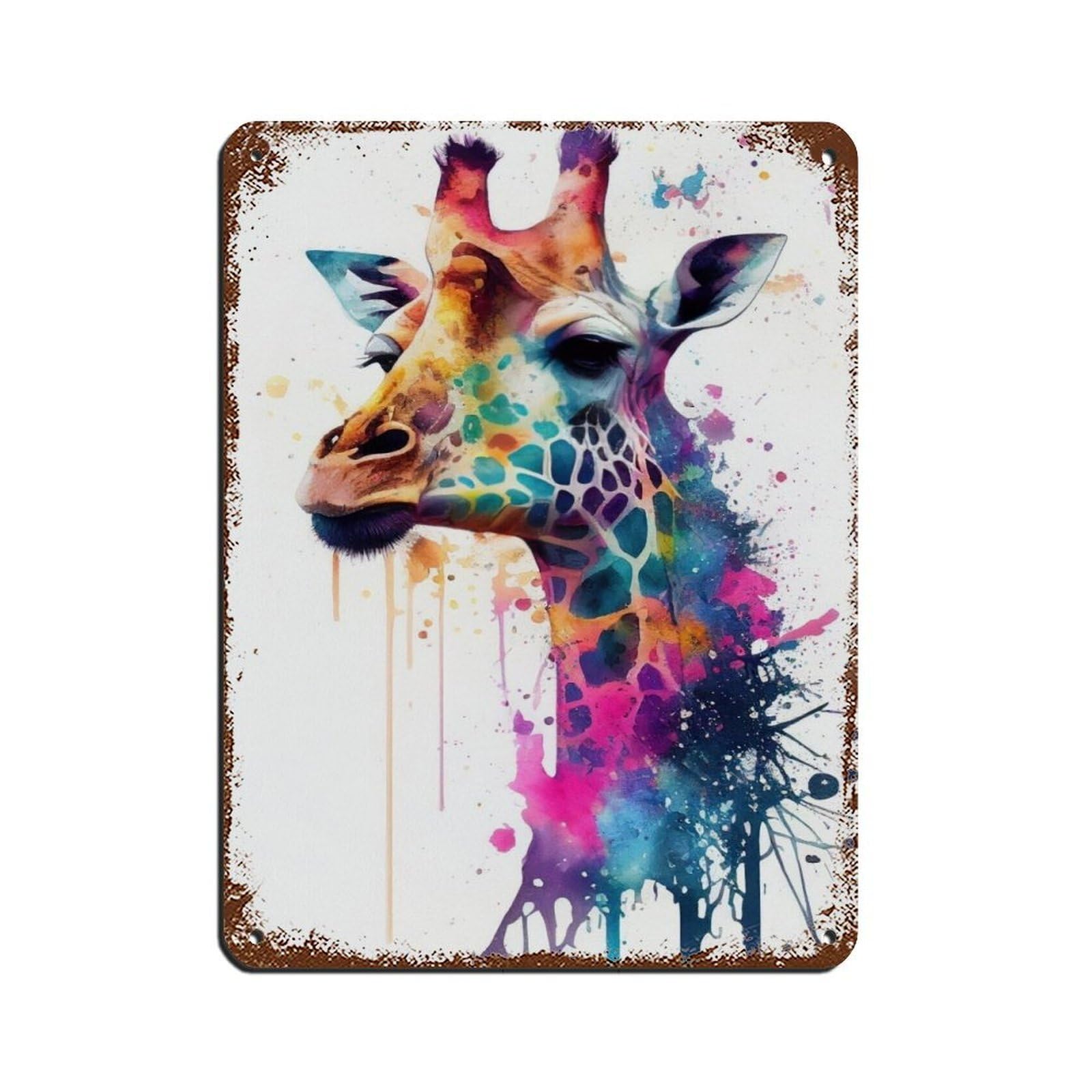 Watercolour Giraffe Portrait Poster Retro Poster Metal Tin Sign Chic Art Retro Iron Painting Bar People Cave Cafe Family Garage Poster Wall Decoration 12x16inch(30x40cm)