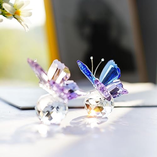 Miniatura 11 de Paquete de 4 figuras de mariposa de cristal con base de bola para decoración del hogar, boda, mariposas de cristal, figura de animales de cristal