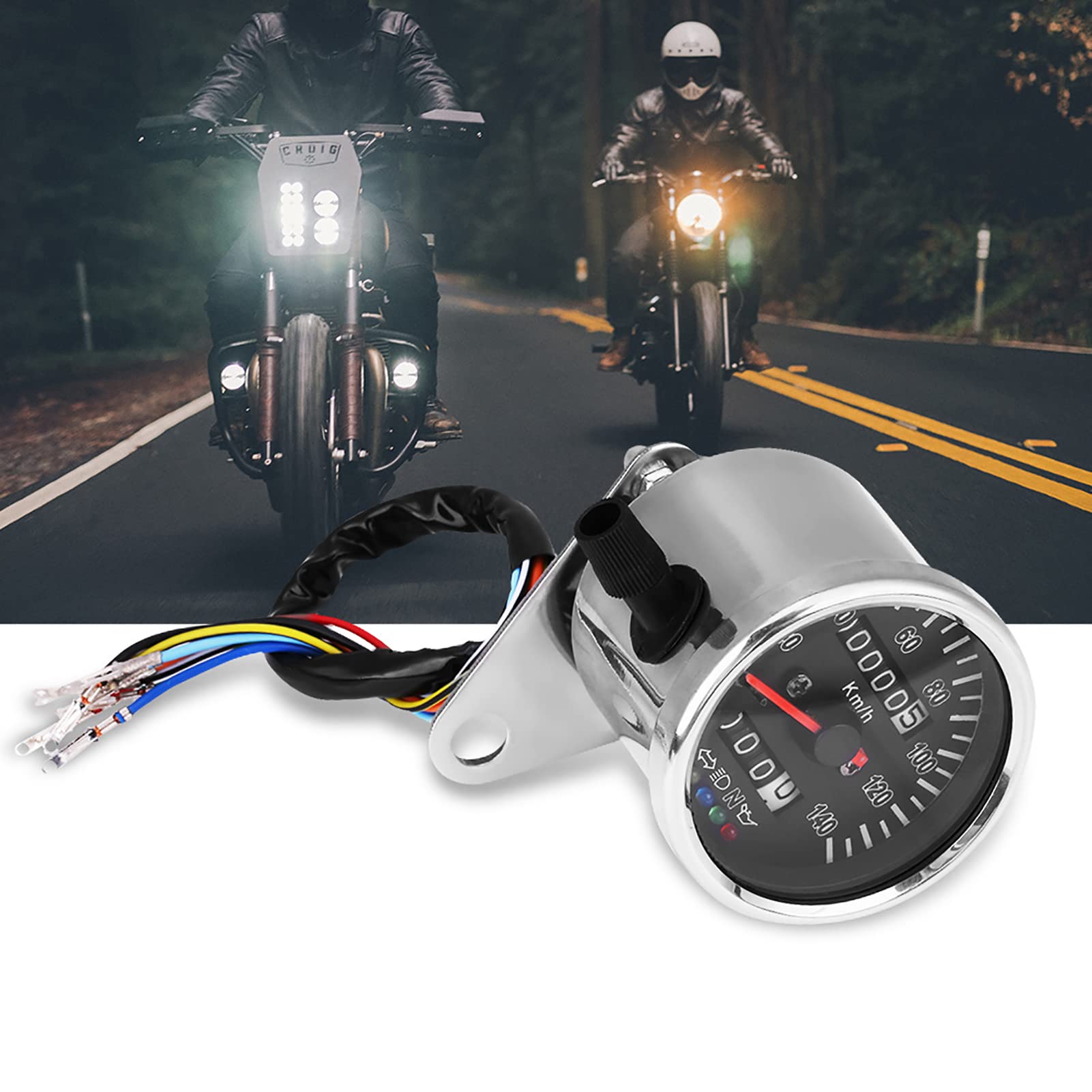 Prędkościomierz, Akozon 65 mm, czarna tarcza, mechaniczna dioda LED, prędkościomierz motocyklowy, licznik kilometrów ze wskaźnikiem Sliver