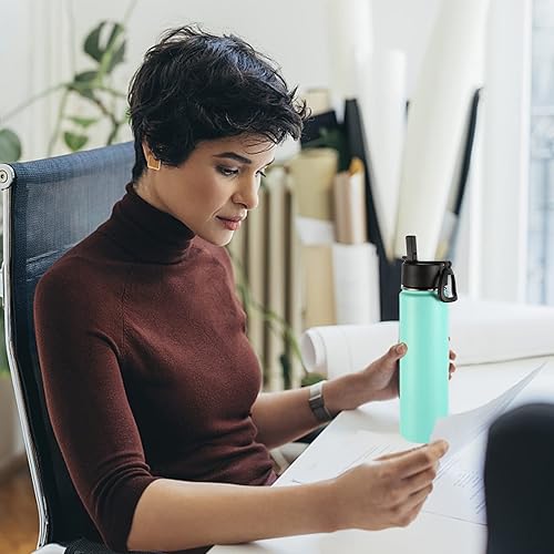 Miniatura 7 de Volhoply Botella de agua aislada de 24 onzas con tapa con pajilla, botellas deportivas de acero inoxidable de boca ancha con asa, termo de doble