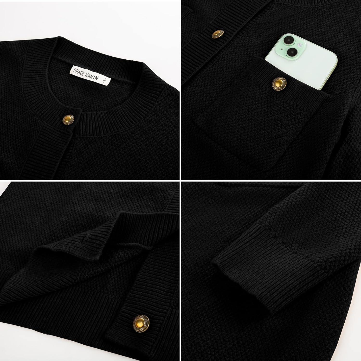 GRACE KARIN Women 2025 Tweed Cardigan Sweaters, Casual Lightweight Cropped Cardigan, Early Fall Fashion Knit Blazer Outfits - Image 7