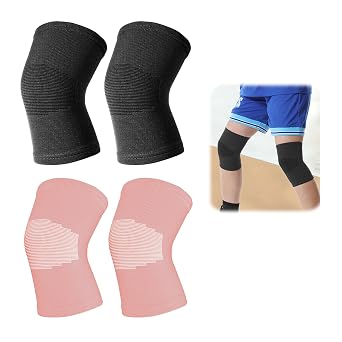 Kids Knee Support, 2 Pcs Pink Child Knee Support, Knee Sleeves, Suitable for Boys and Girls for Basketball, Volleyball, Football and Running Pink/Black
