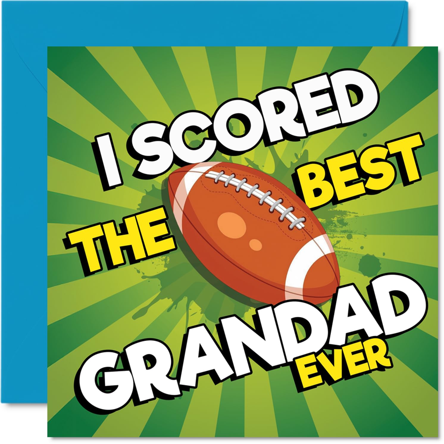 Playful Birthday Card for Grandad - Scored the Best Grandad Ever - Vibrant Football Design with Bold Colours - 145mm Square, Envelope Included