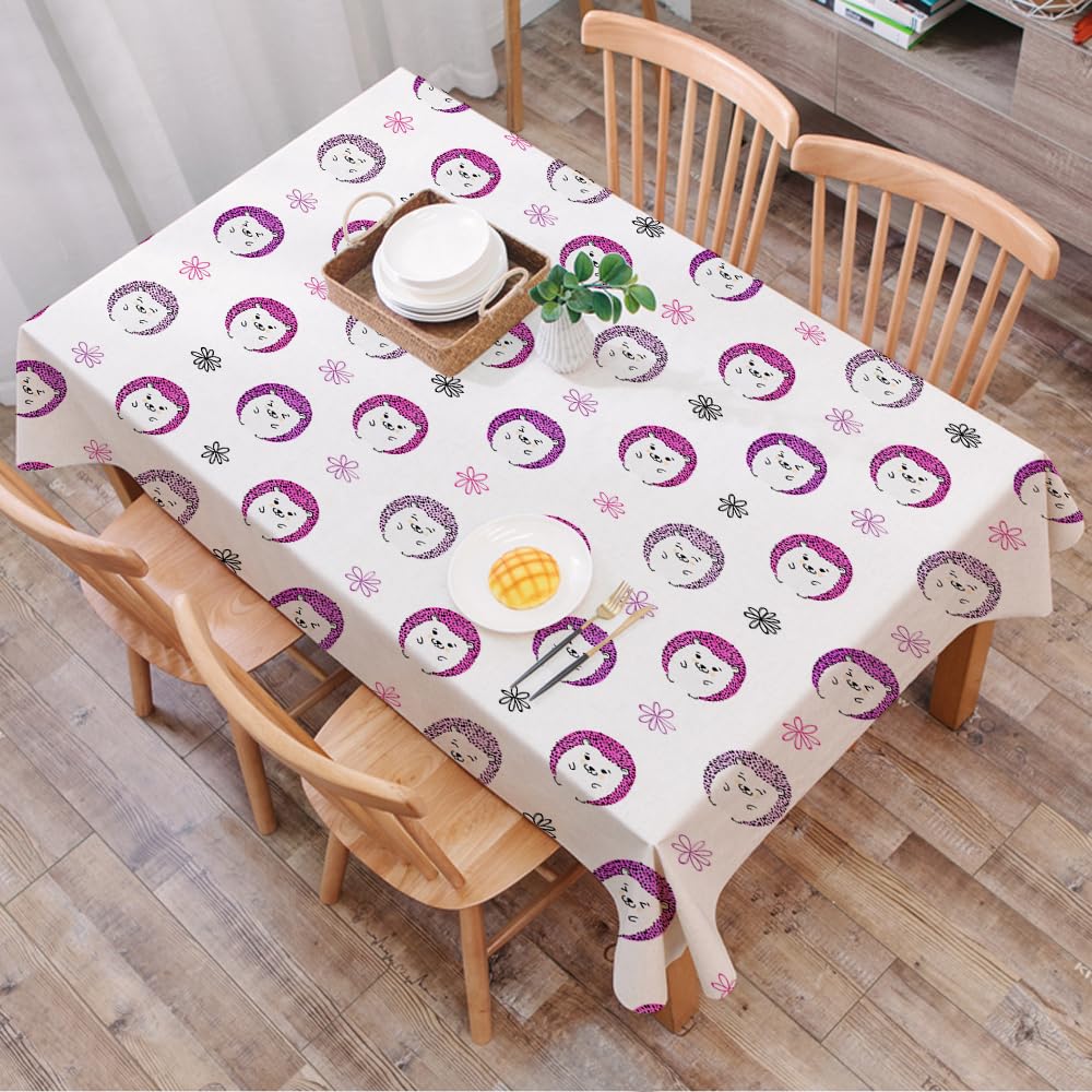 Dalexhm Hedgehog, Colorful Pointy Animals With Cute - A7 Table Cloth Wipe Clean Rectangular, Wipeable Tablecloths,Dining Table Cover For Kitchen Outdoor Garden Table,Hedgehog, Colorful Pointy Animals With Cute Faces Doodle Flowers Imag,54X72 In