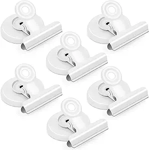 Grtard 6 Pack Magnetic Clips Heavy Duty, Magnet Clips for Fridge, Refrigerator Magnets, Strong Magnetic Clip,Scratch Free Magnets with Clip for Refrigerator, Whiteboard, Classroom, Locker(White)