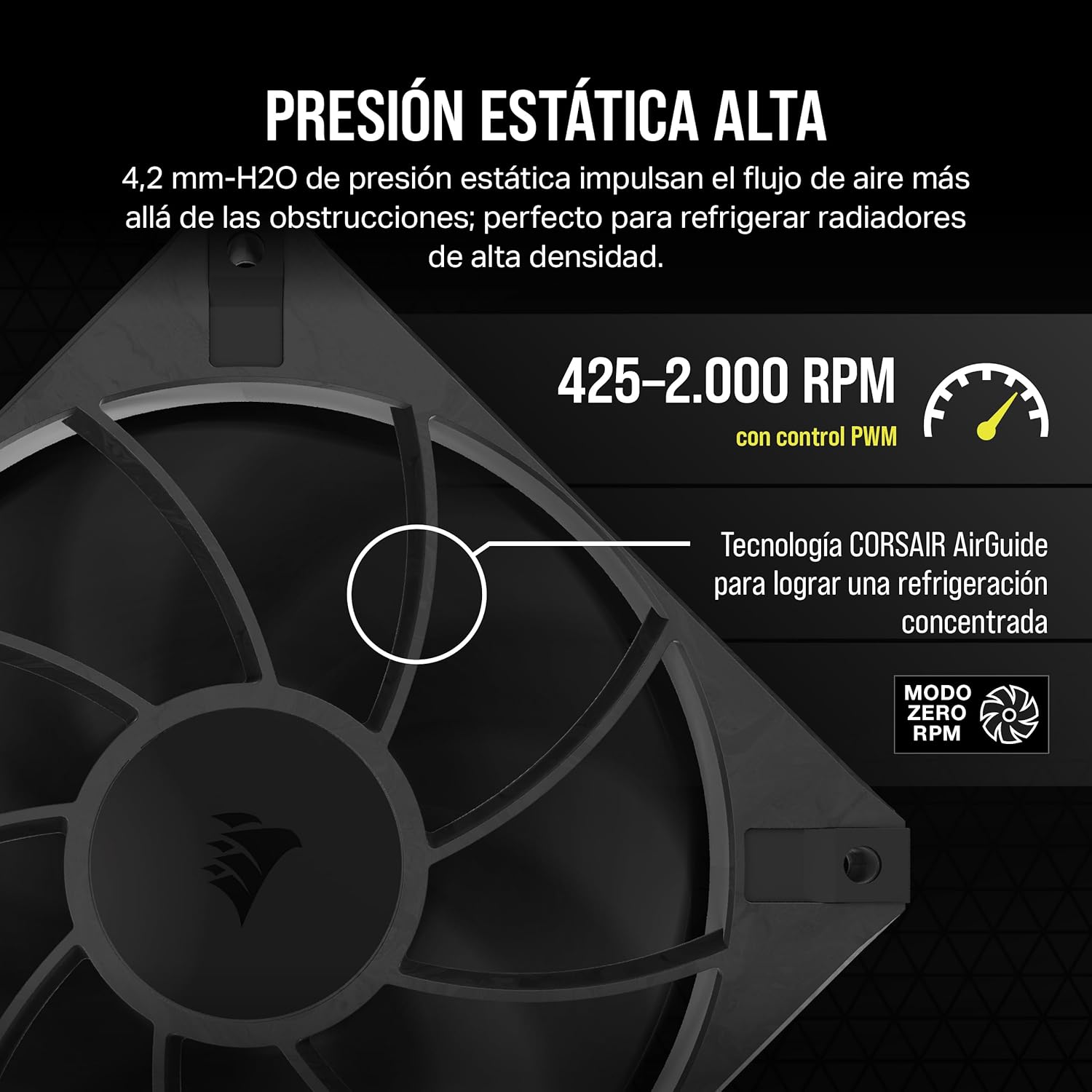 CORSAIR RS120 MAX 120 mm PWM Ventilador Grueso – Alta Presión Estática – Fabricación en Polímero de Cristal Líquido – Paquete Individual – Negro 5