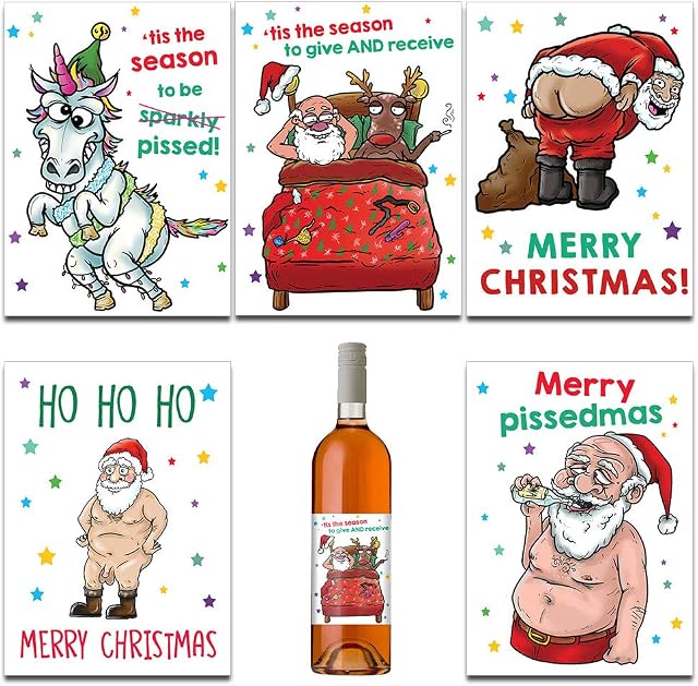 Christmas Wine Bottle Labels 10 Pack 5 Designs 2 x Each Design