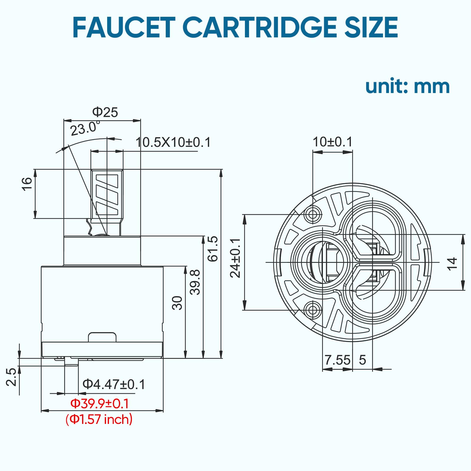 Cartucho de repuesto para grifo, diámetro de 40 mm, doble sellado con rotación de 90 grados, válvula de cartucho de cerámica, adecuado para grifo de cocina de una sola manija (40 mm)