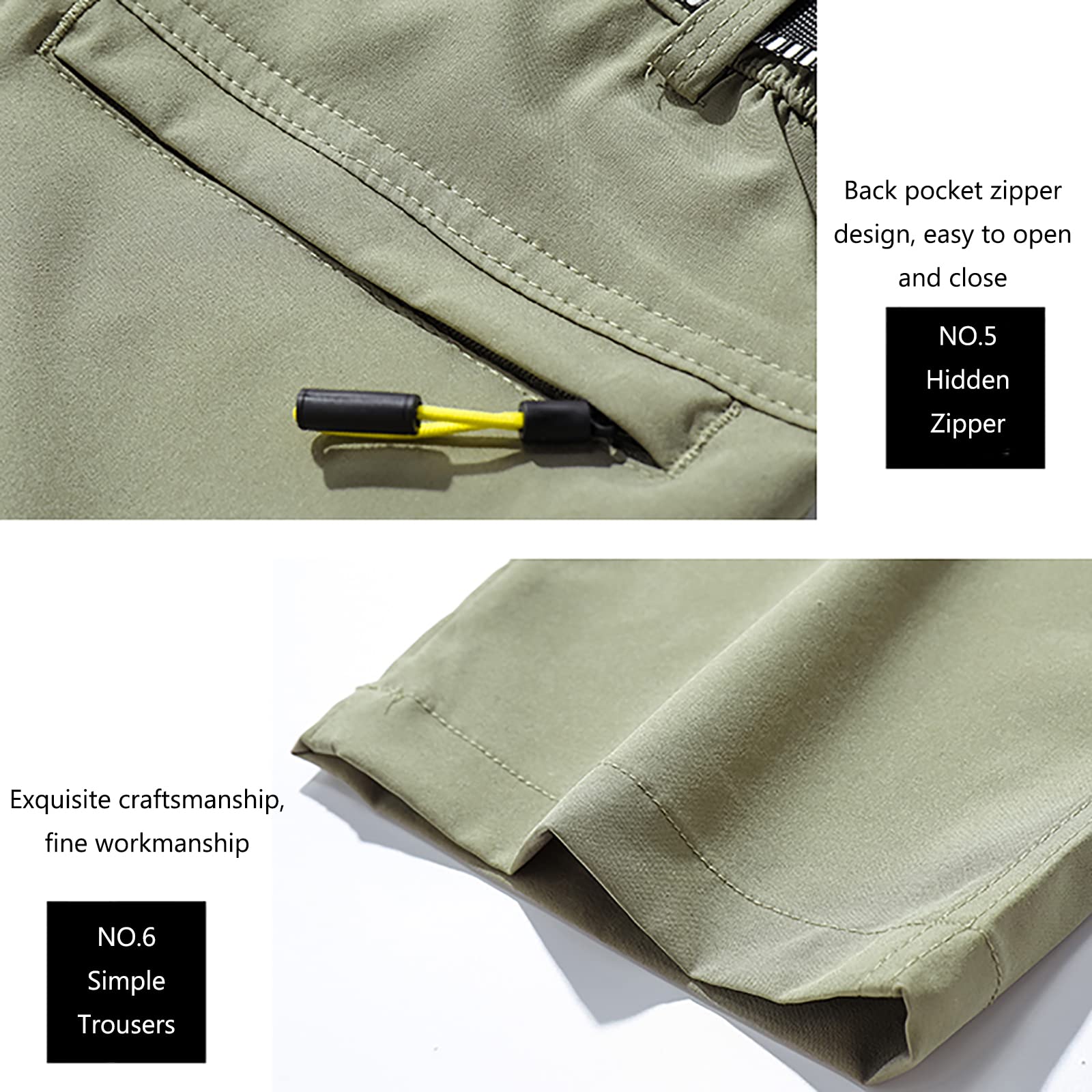 Pantalon Montaña Hombres Secado Rápido Impermeable Pantalones Trekking Senderismo Transpirables y Ligeros(Size:3XL,Color:Caqui)
