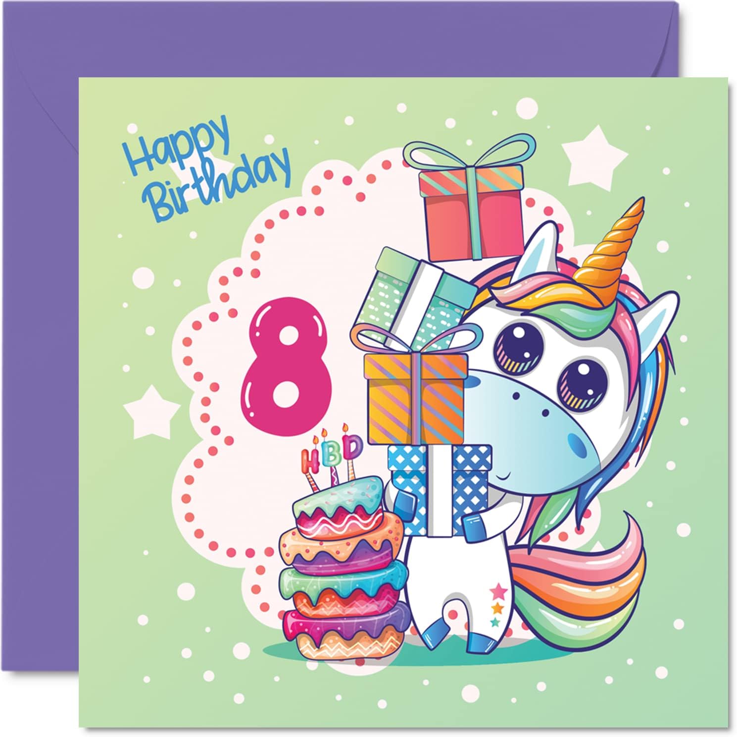 Amazon.com : 8th Birthday Card Girl - Magical Unicorn Birthday Card ...