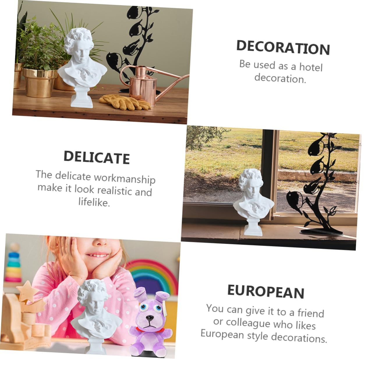 Ciieeo 1Pc Resin Bust Sculpture Nordic Style Art Decor for Living Study and Cafe for Sketch Practice and Portrait Decoration