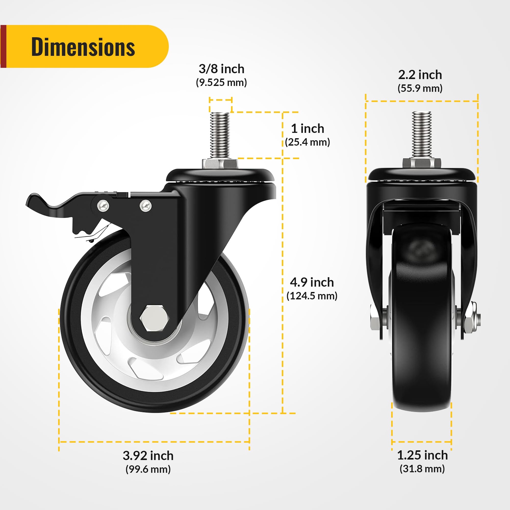 BZOLIHEU 4 Inch Heavy Duty Caster Wheels Set Of 4 - 2000Lbs Capacity, Swivel Casters With Brake