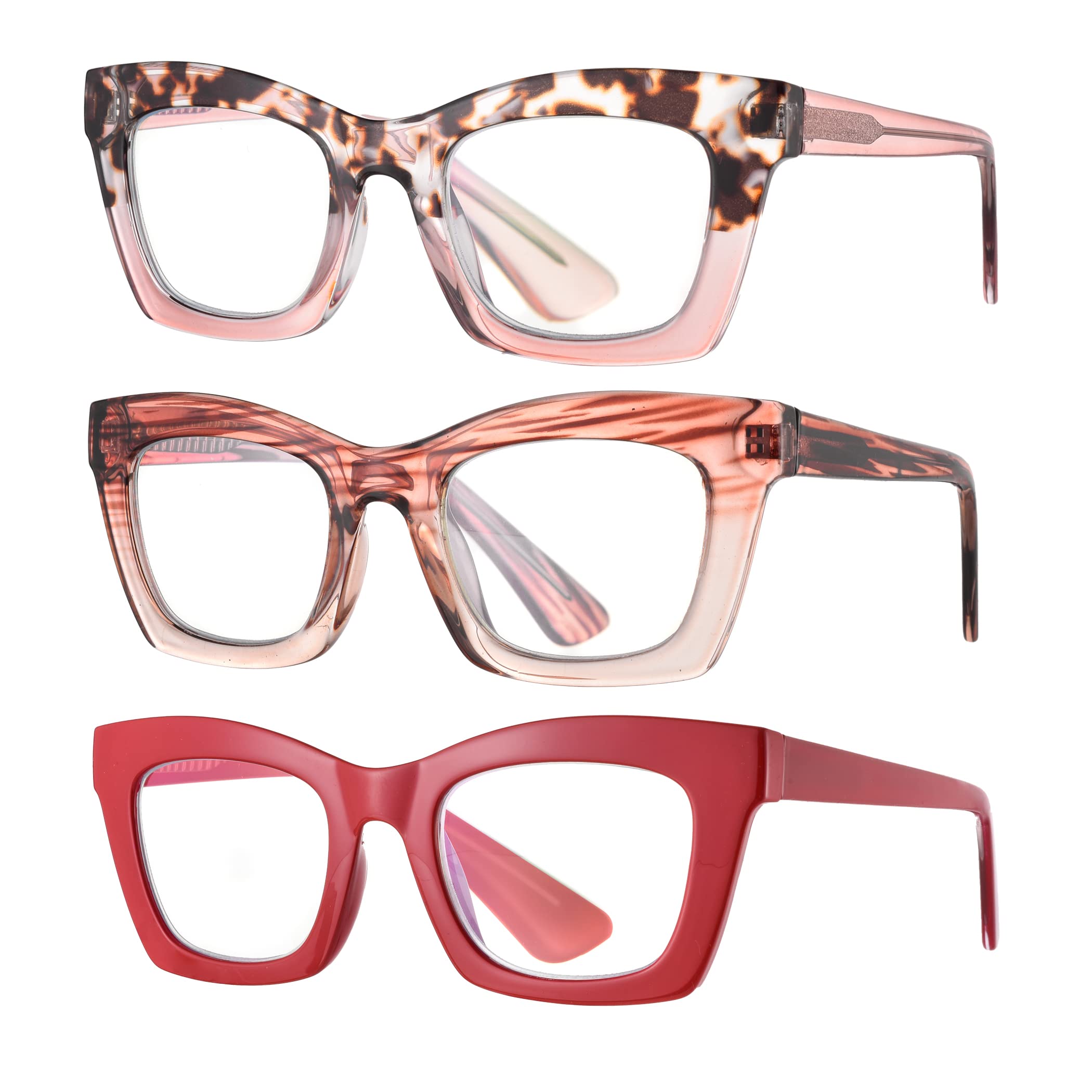 3 pack style Spring hinge Readers Blue Light Blocking Computer Square Reading Glasses for Women Men
