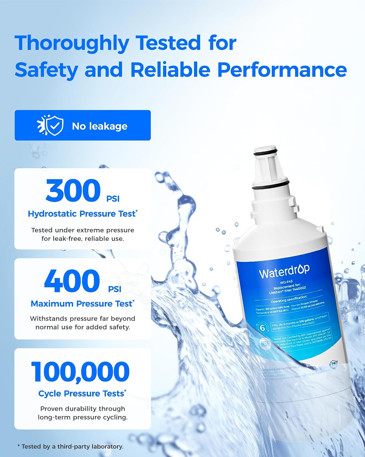 Waterdrop 7440000 Filter Replacement for Liebherr® 7440000, 744000200, 7440002, Reduce Chlorine & Bad Taste, Easy to Install Refrigerator Water Filter