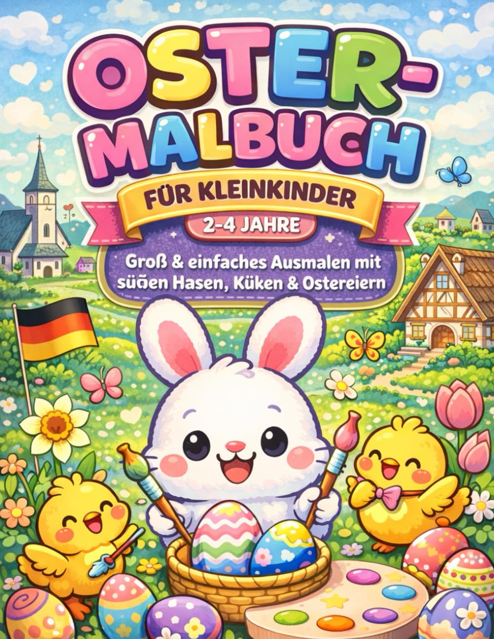 OSTER-MALBUCH FÜR KLEINKINDER 2–4 JAHRE Groß & einfaches Ausmalen mit süßen Hasen, Küken & Ostereiern: 28 große Oster-Motive auf 56 Seiten – Fördert Feinmotorik, Kreativität & frühes Lernen