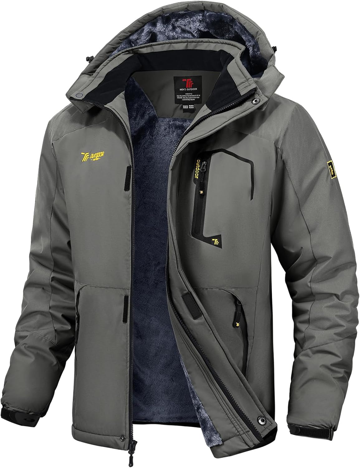 TBMPOY Men's Winter Jackets Skiing Waterproof Snow Thick Fleece Lined Hooded Utility Cold Weather Warm Outdoor Ice Work