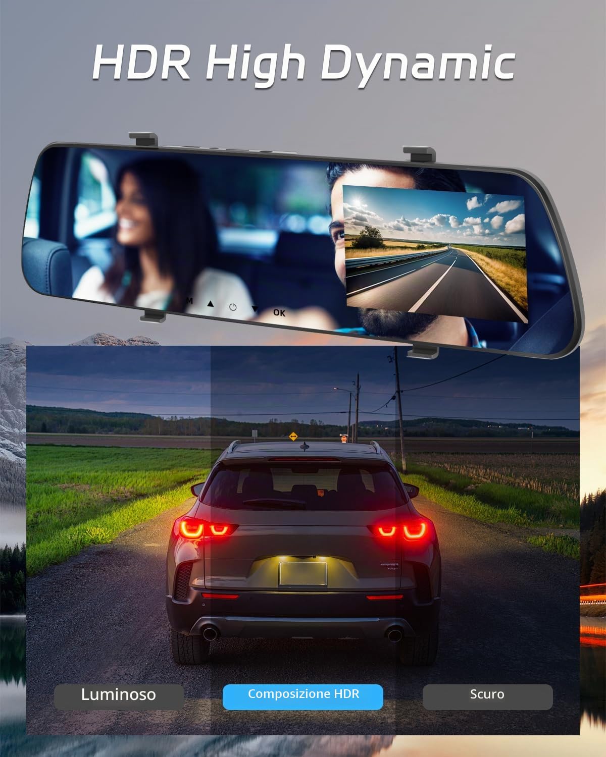 NHOPEEW Specchio Dash Cam 4 pollici 1080P vista anteriore e posteriore doppia telecamera - Super visione notturna/registrazione loop/Monitor di parcheggio - Telecamera di backup per le automobili