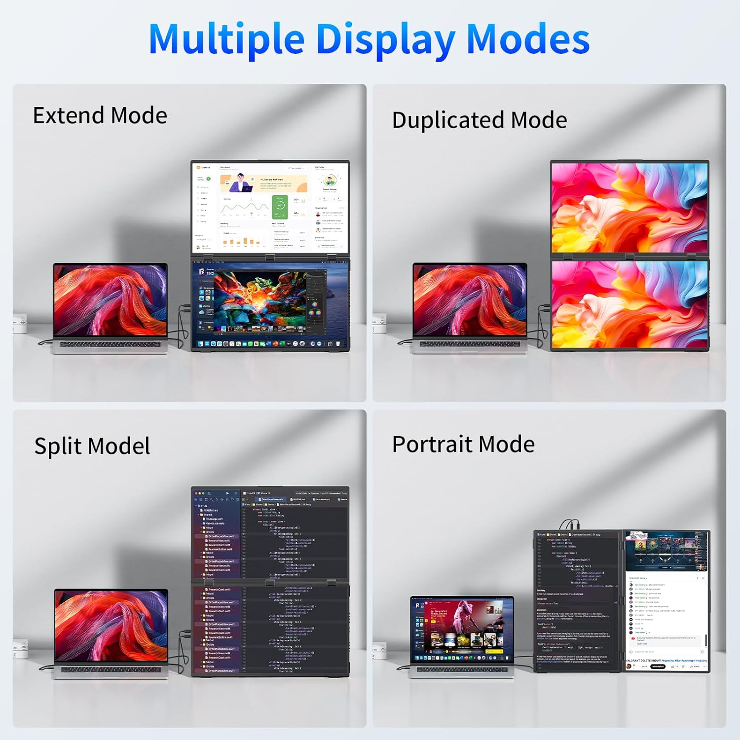 Laptop Screen Extender, 18.5" Dual Monitors Stacked Folding Triple Monitor (Wins/Mac) 1080P 100hz USB C Travel Extended Computer Display Triple Portable Monitor for Laptop PC Windows Mac - Image 5