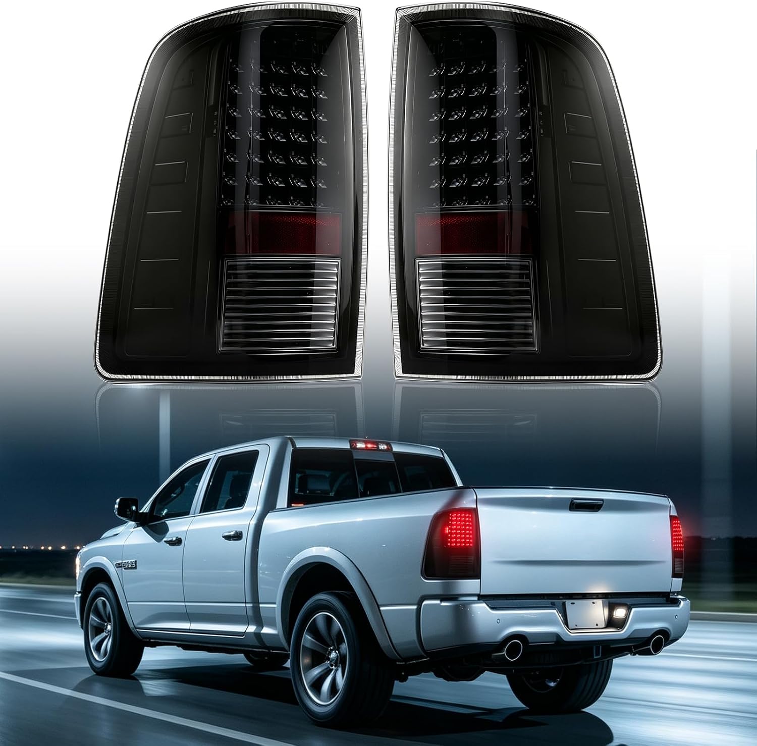 LED Tail Light Assembly for Dodge Ram 1500 13-18 Black Housing Smoked Lens