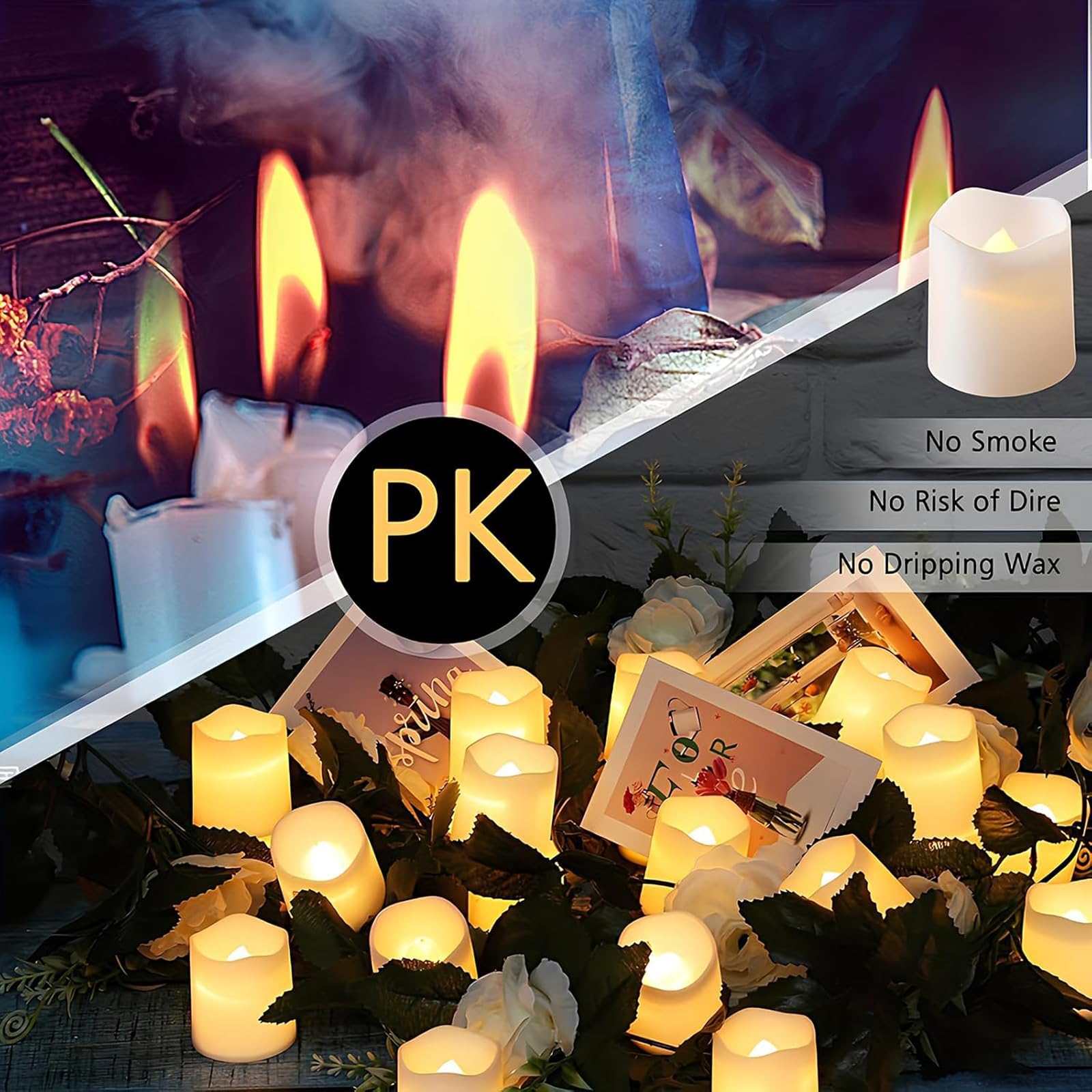 24 Pezzi Candele LED Senza Fiamma,Candele Votive Fluttuanti,Luce Calda, Funzionamento a Batteria,Decorazioni per Matrimonio,Natale,Halloween,Feste e Casa