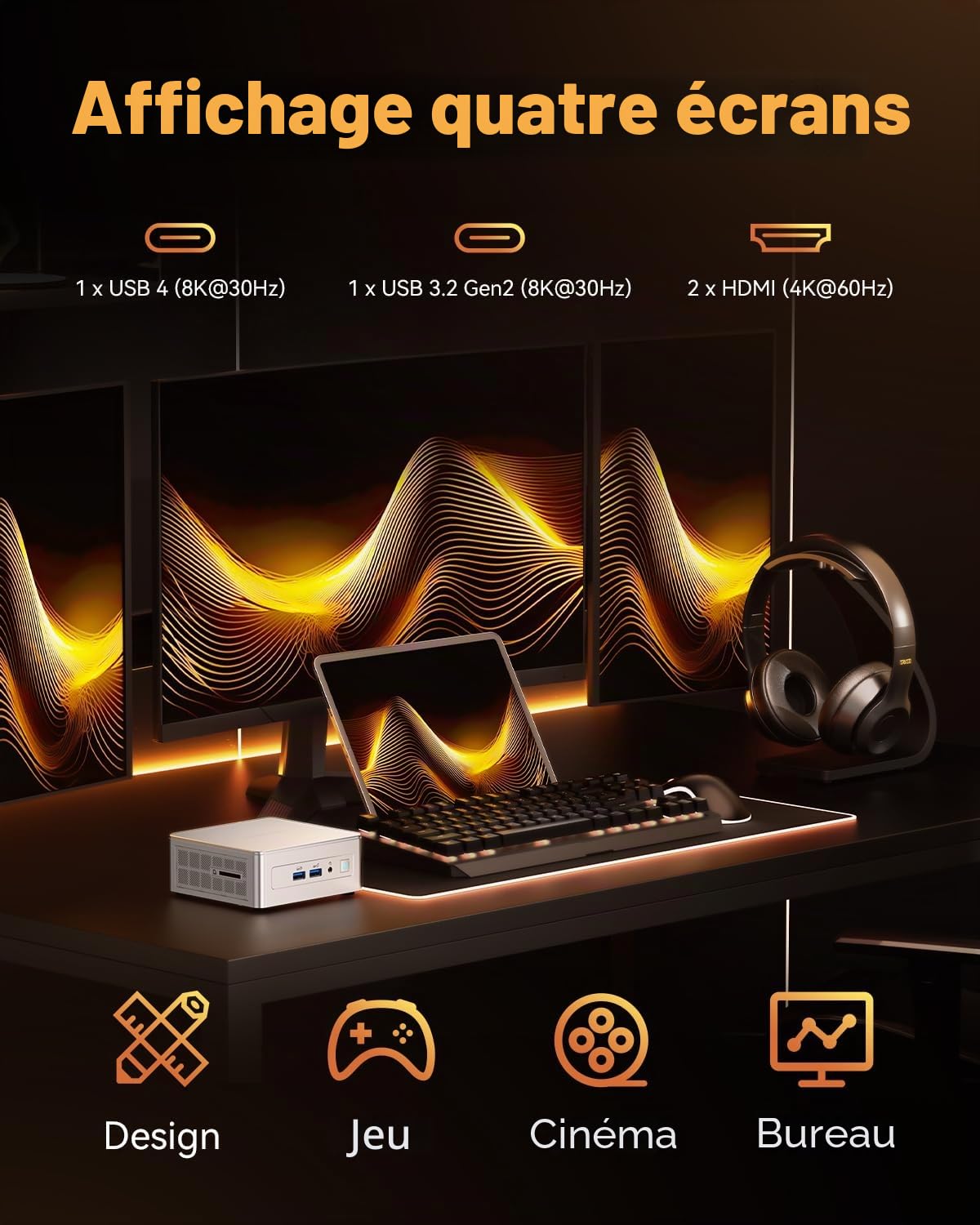GEEKOM AE7 Mini PC - AMD Ryzen 9 7940HS(8 Coeurs 16 Threads, jusqu'à 5,2 GHz), 32GB DDR5 1TB SSD, Mini PC Window 11 Pro| USB 4 | WiFi 6E | BT5.2 | pour Joueurs, Design, Business