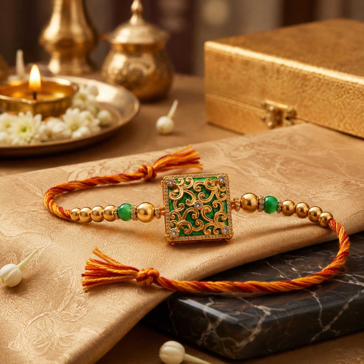 AC ANAND CRAFTS Rakhi Gift Hamper for Brother | Handmade Designer Rakhi with German Silver Bowl Spoon Set, Roli Chawal & Premium Red Velvet Gift Box | Raksha Bandhan Gift for Bhai 1