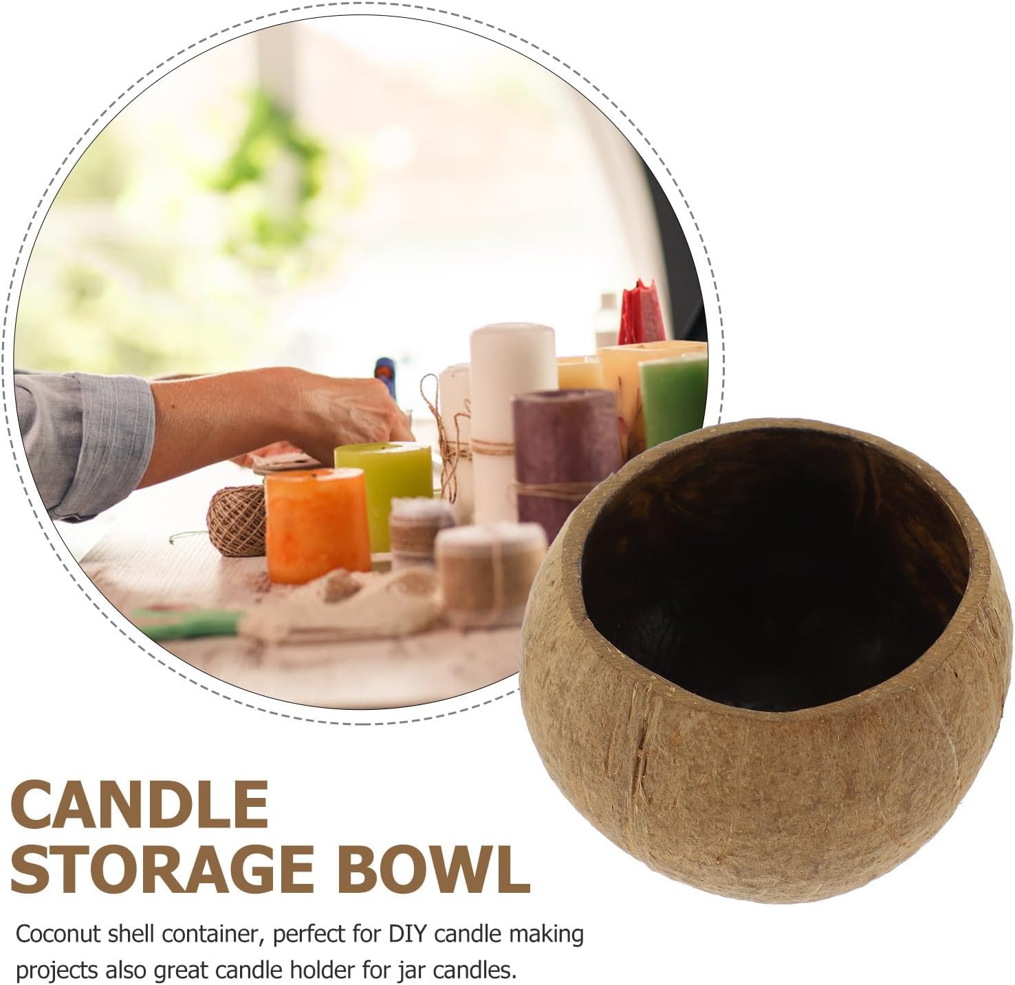 Natural Coconut Shell Candle Holder for DIY Candle Making, Large Round Coconut Shell Cup Soy Wax, for Bedroom and Tropical Bar Decor, Simple and Modern Design