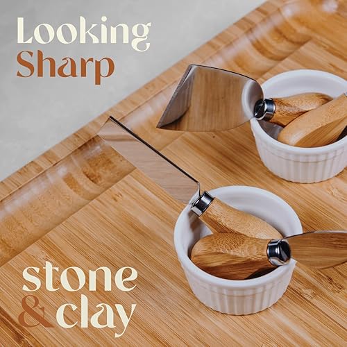 Miniatura 4 de STONE & CLAY Tablas de cortar de embutidos – Bandeja para servir con herramientas (cuchillo de queso, esparcidor, tenedor, afeitadora) – Perfecto